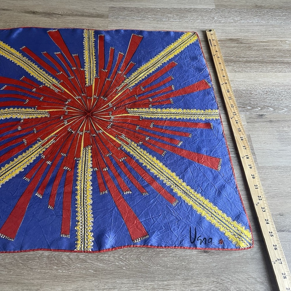Vera Neumann Starburst Scarf Blue Red Gold Square 26" x 26" - Picture 3 of 5